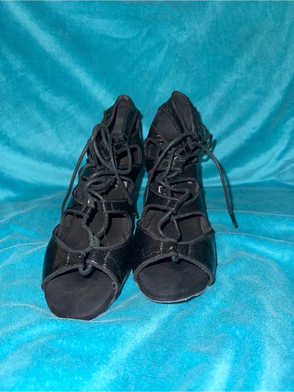 Vampy Lace-Up Black Open-Toe DANCE Heels